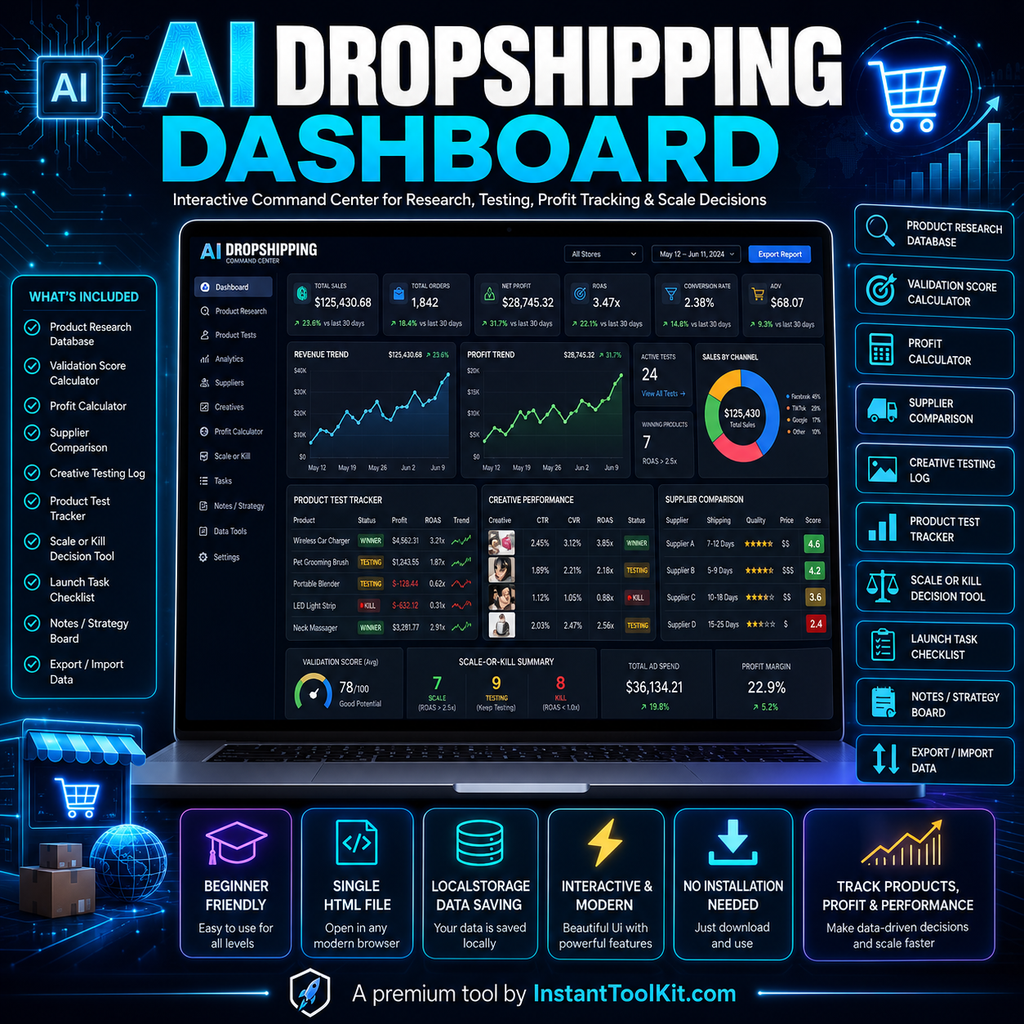 AI Dropshipping System – Blueprint, 300 Prompts, Tracker, Dashboard & AI Coach