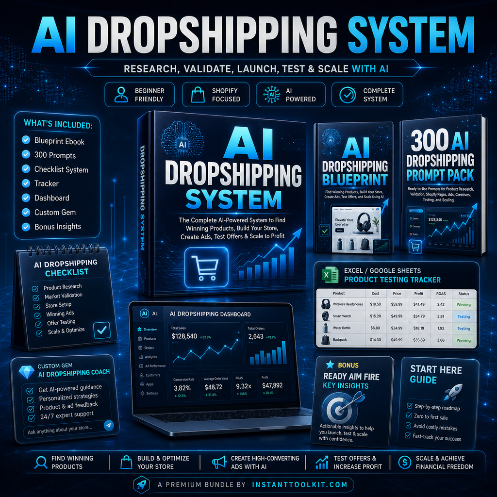 AI Dropshipping System – Blueprint, 300 Prompts, Tracker, Dashboard & AI Coach